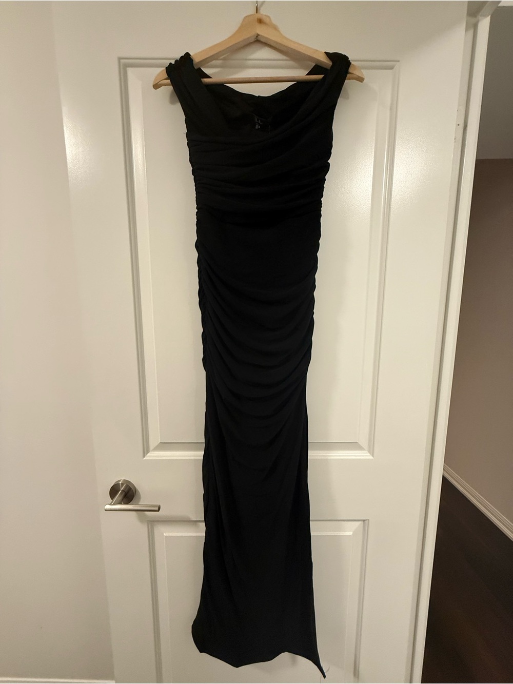 Lulu's Black Ruched Maxi Evening Dress